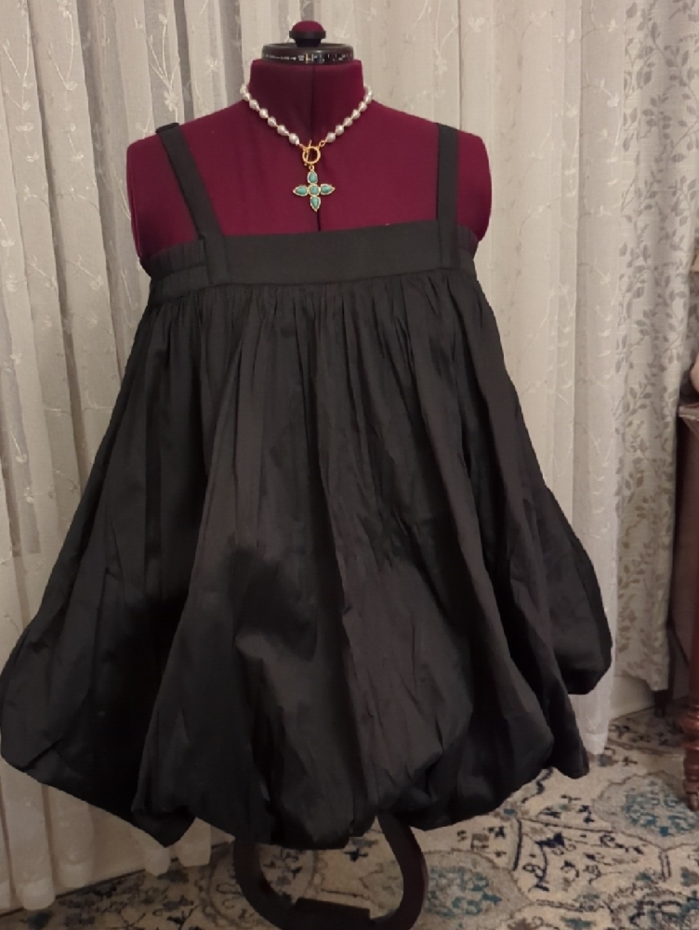 Black Mini Bubble-Hem Dress with Adjustable Straps